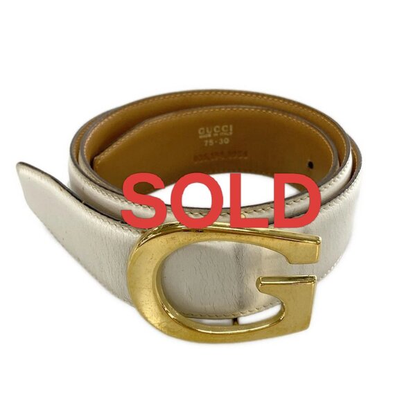 GUCCI - Cream Gold Leather Hardware Belt 189-052125 - Picture 1 of 6